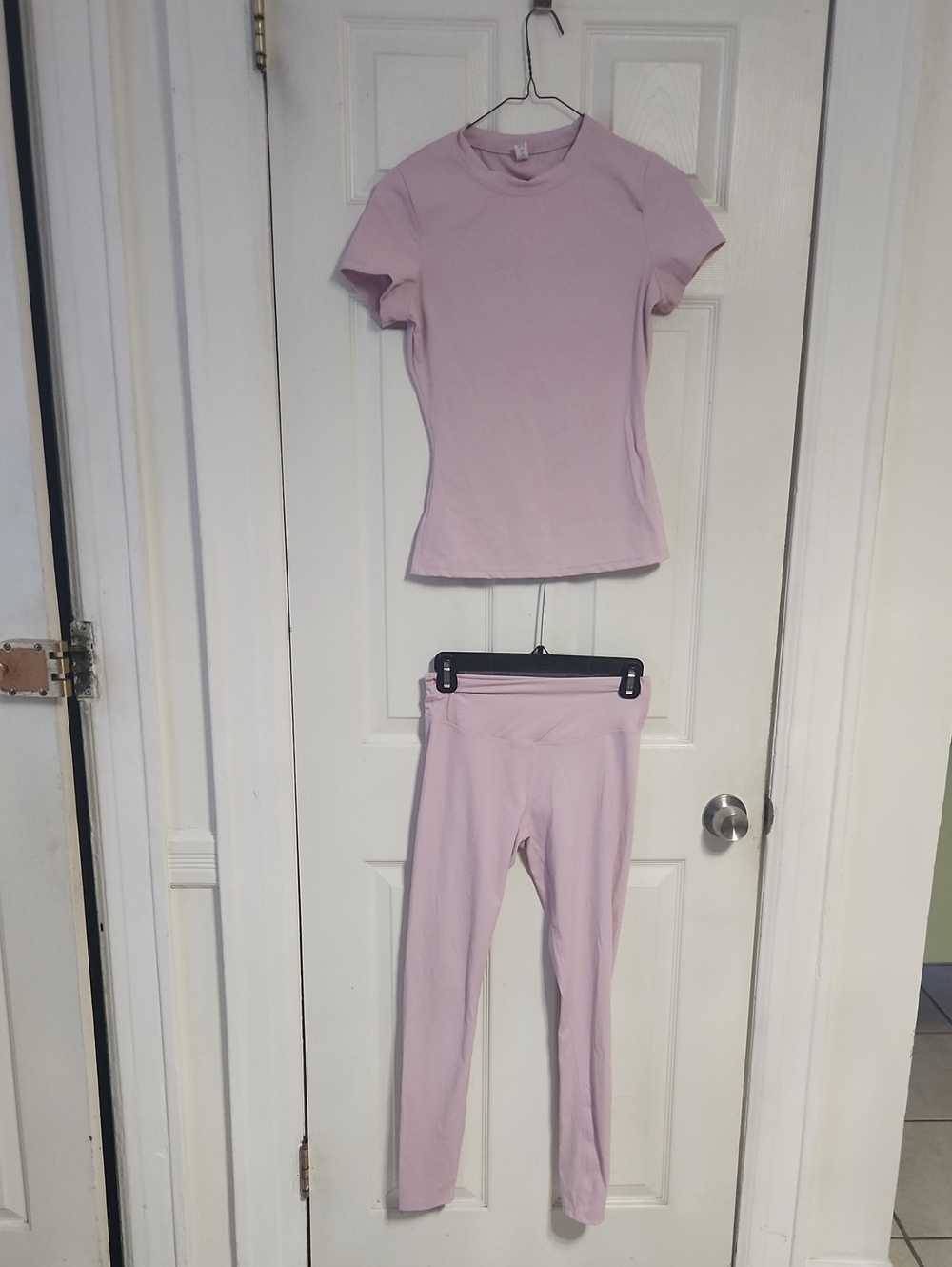 Women's Active Seamless Leggings & Short Sleeve PinkTop Set